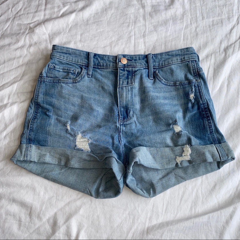 high rise denim shorts